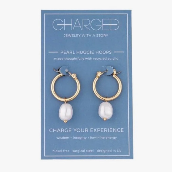 Charged Removable Pearl Huggie Earrings - Picture 1 of 4